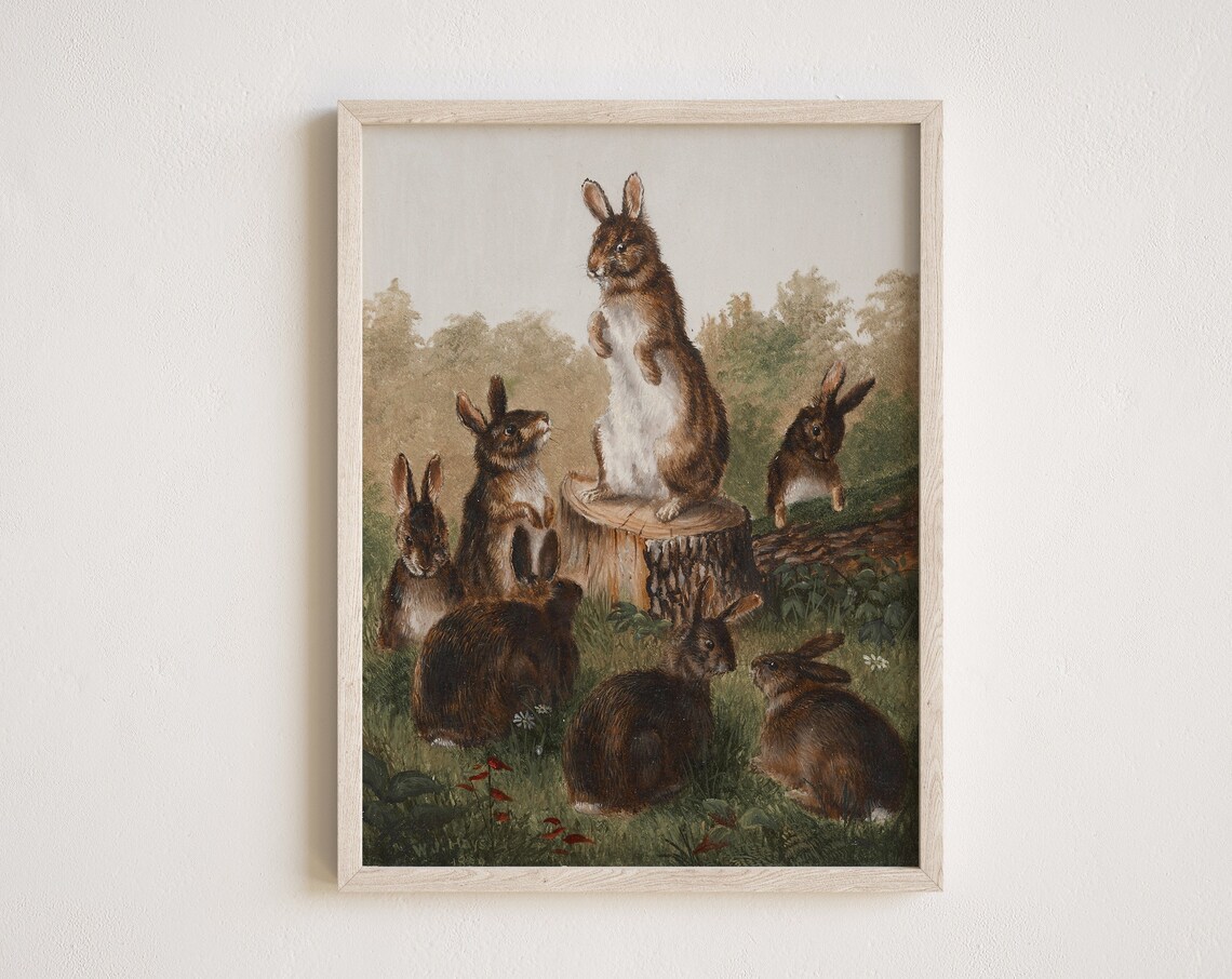 Vintage Rabbit Painting, Easter Bunny Nursery Art Print