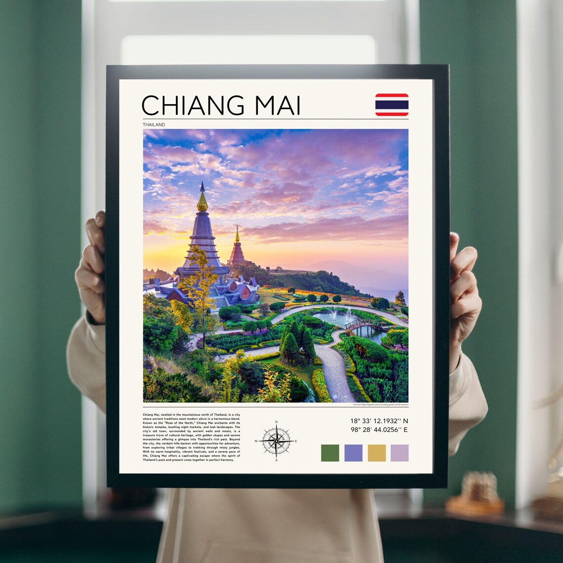 Chiang Mai Thailand Twin Pagodas Sunset Garden Temple View Poster - Image 2