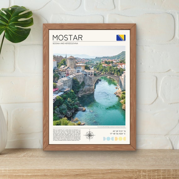 Mostar Poster Mostar Print Mostar Wall Art Mostar Travel Print Poster Bosnia Travel Gift Balkans