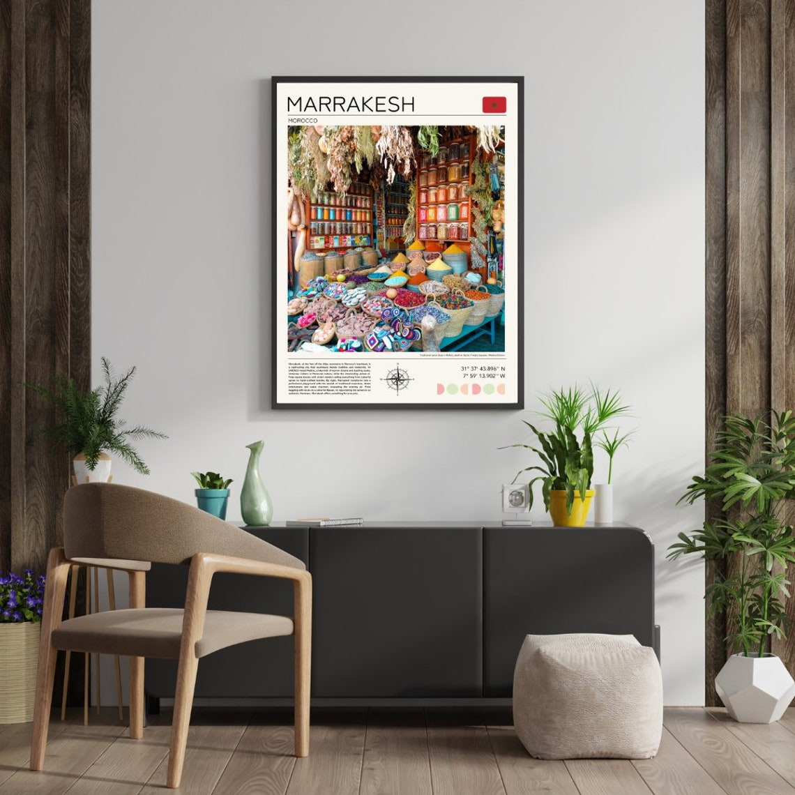 Marrakesh Morocco Colorful Souk Spice Market Bustling Travel Poster - Image 2