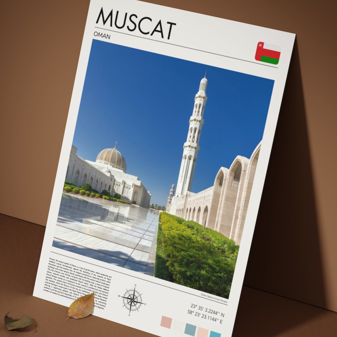 Muscat Oman Sultan Qaboos Grand Mosque Architecture Travel Poster - Image 3