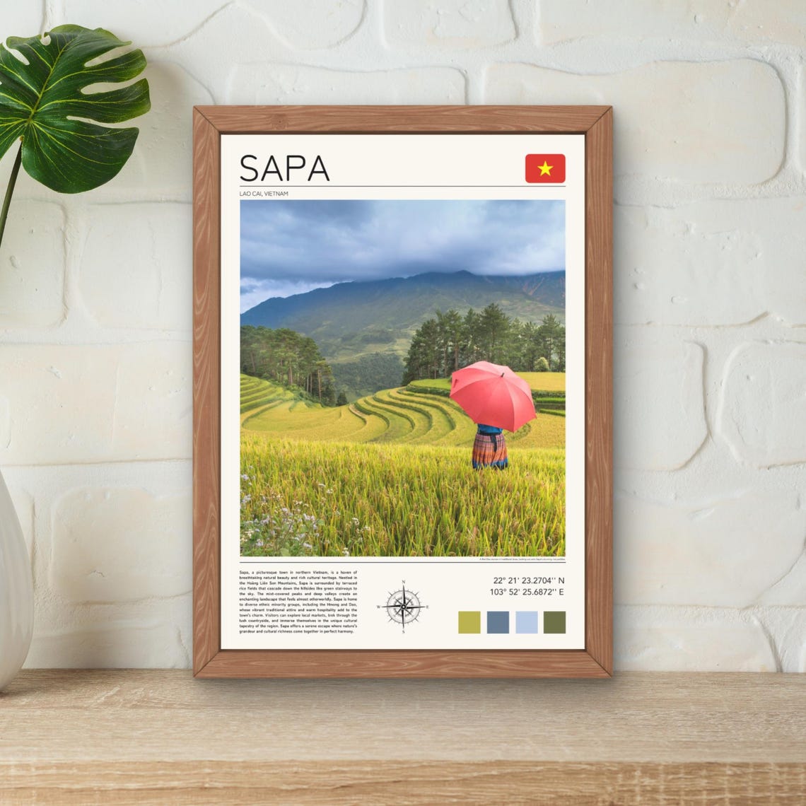 Sapa Vietnam Rice Terrace Fields Red Umbrella Harvest Scenic Poster