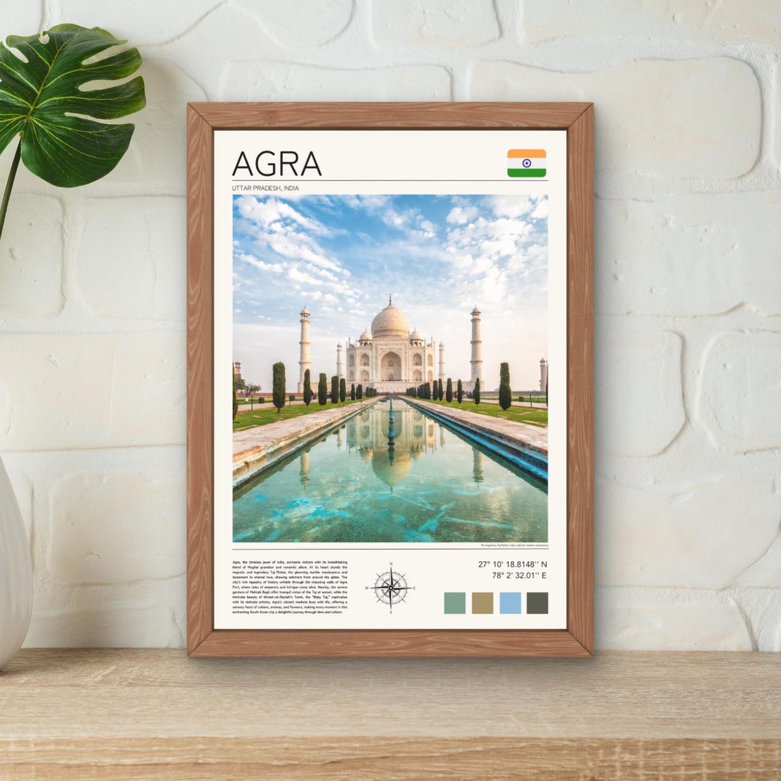 Agra Taj Mahal India Reflection Pool Mughal Architecture Travel Poster
