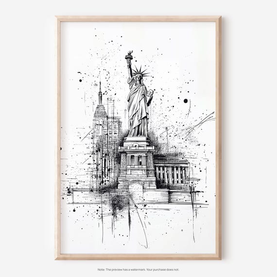 Statue Of Liberty Wall Art Pencil Drawing For Instant Decor