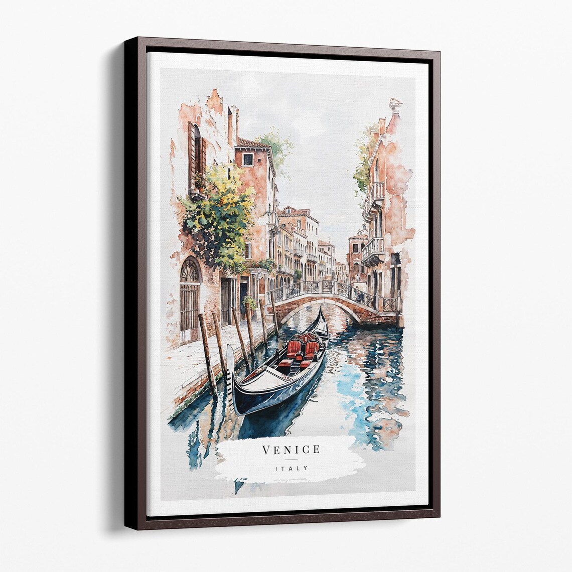 Venice Italy Gondola On A Charming Canal Watercolor Travel Poster