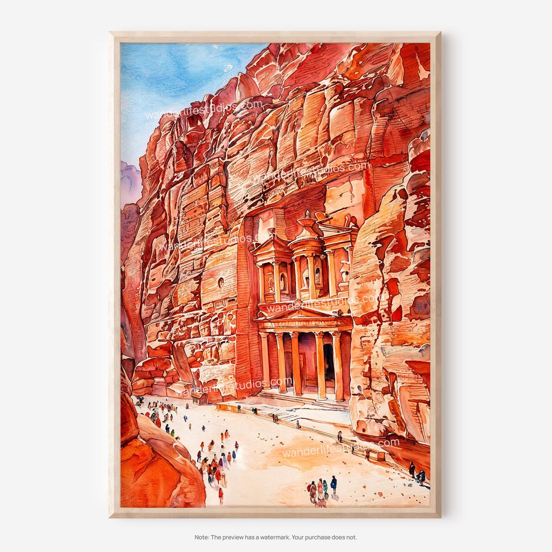Petra Jordan Treasury Rose Red Canyon Desert Watercolor Poster