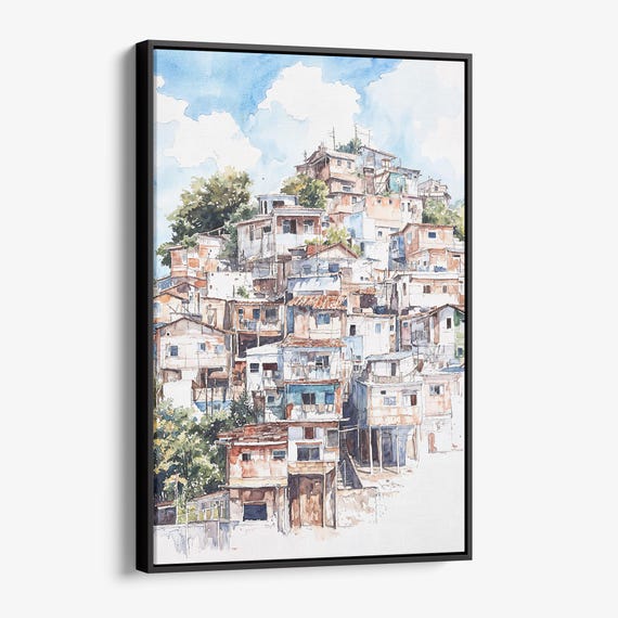 Rio De Janeiro Favelas Canvas Print Watercolor Cityscape Wall Art