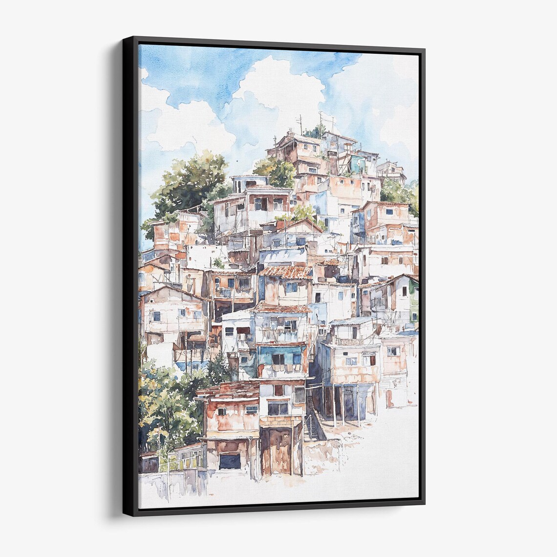 Rio de Janeiro Favela Hillside Houses Brazil Watercolor Poster