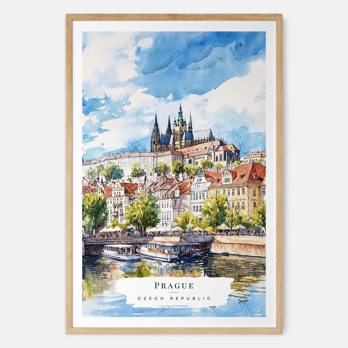 Prague Czech Republic St Vitus Cathedral River Watercolor Poster
