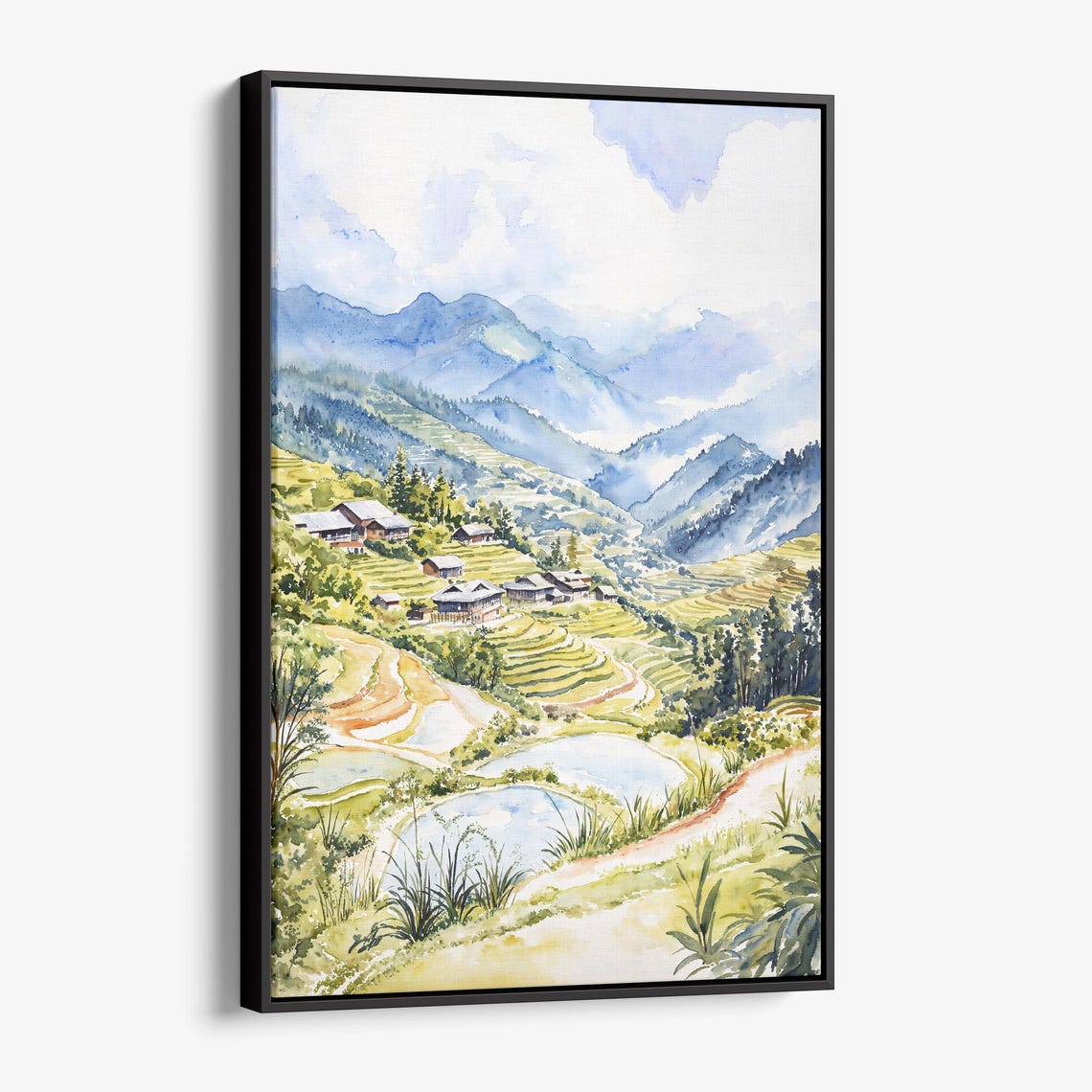 Sapa Vietnam Rice Terraces Misty Mountains Watercolor Travel Poster