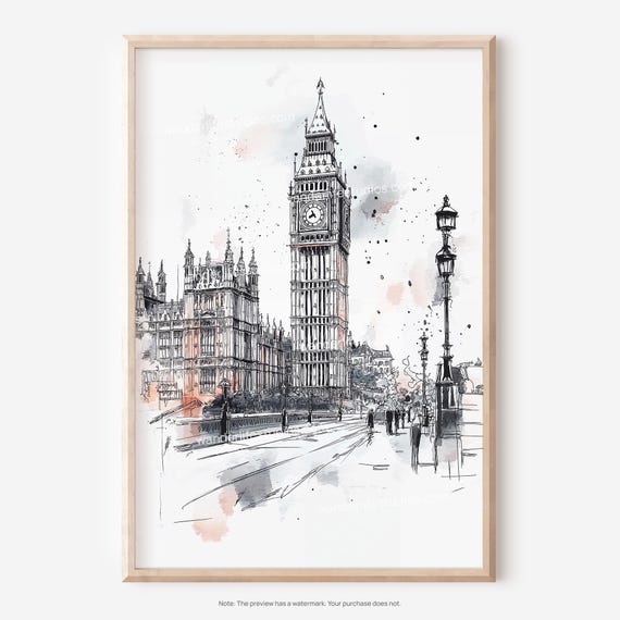 Big Ben Wall Art Pencil Drawing Style For Home Decor
