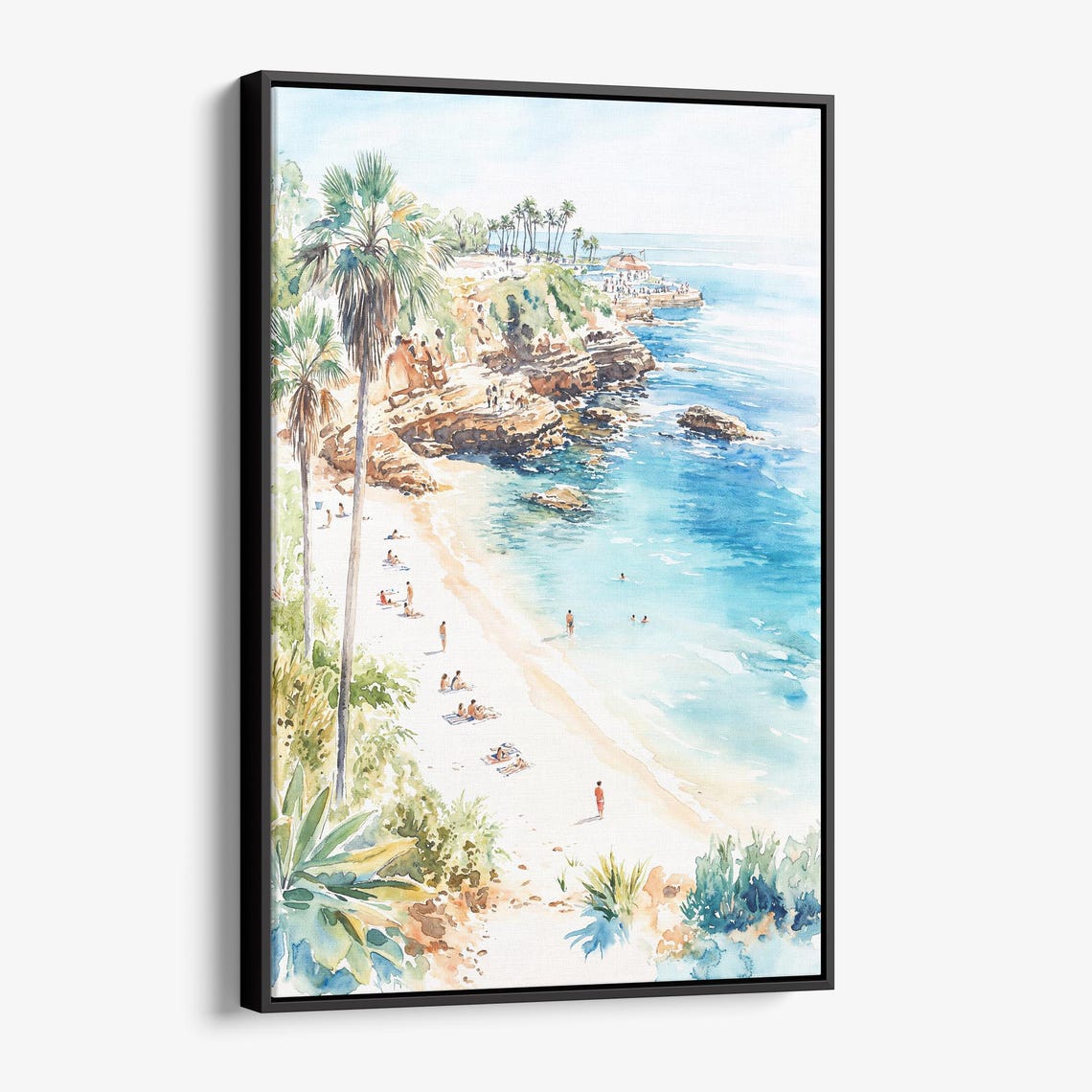 La Jolla Cove California Watercolor Beach Cliffs Swimmers Poster