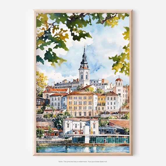 Belgrade Cityscape Wall Art Watercolor Print For Instant