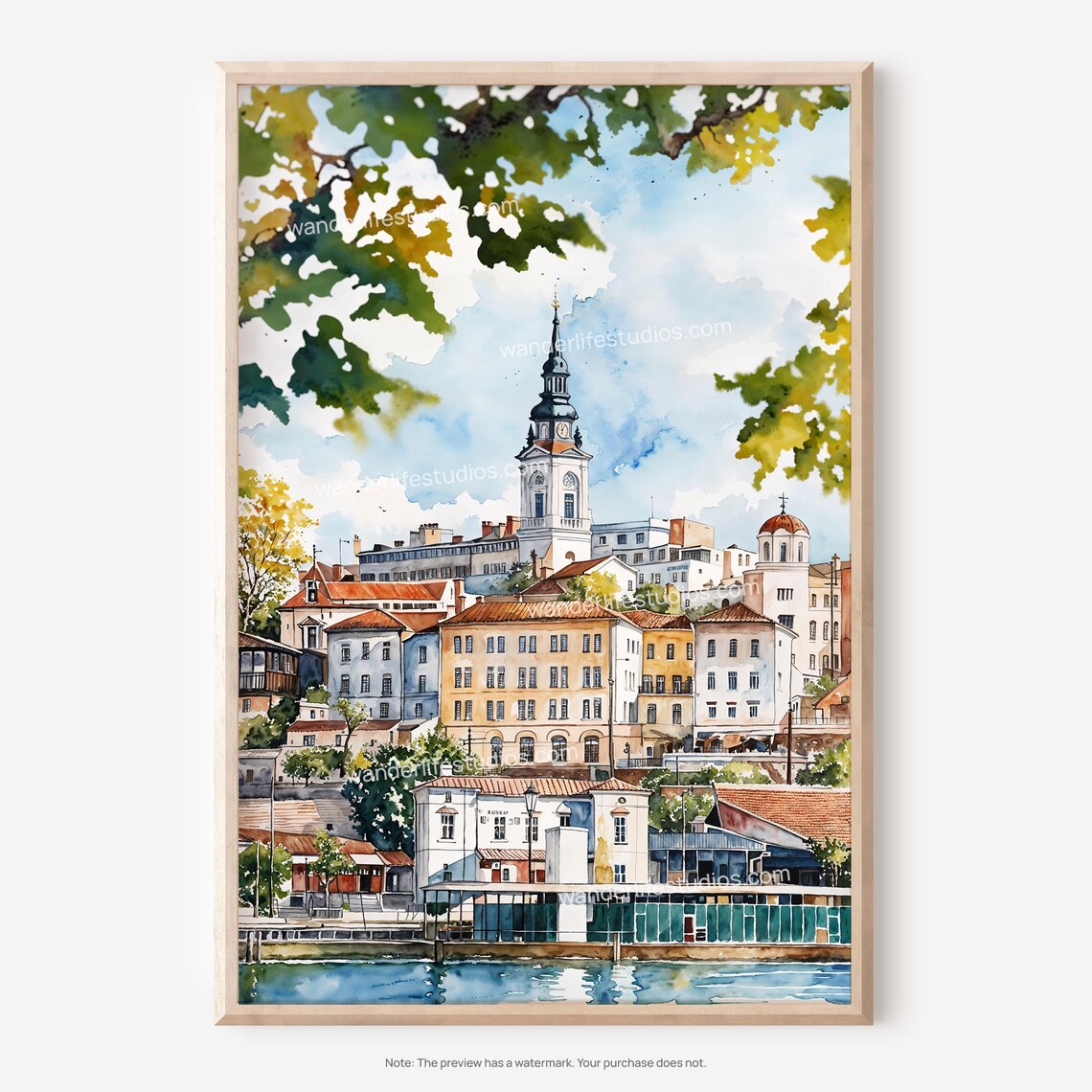 Belgrade Cityscape Wall Art Watercolor Print For Instant