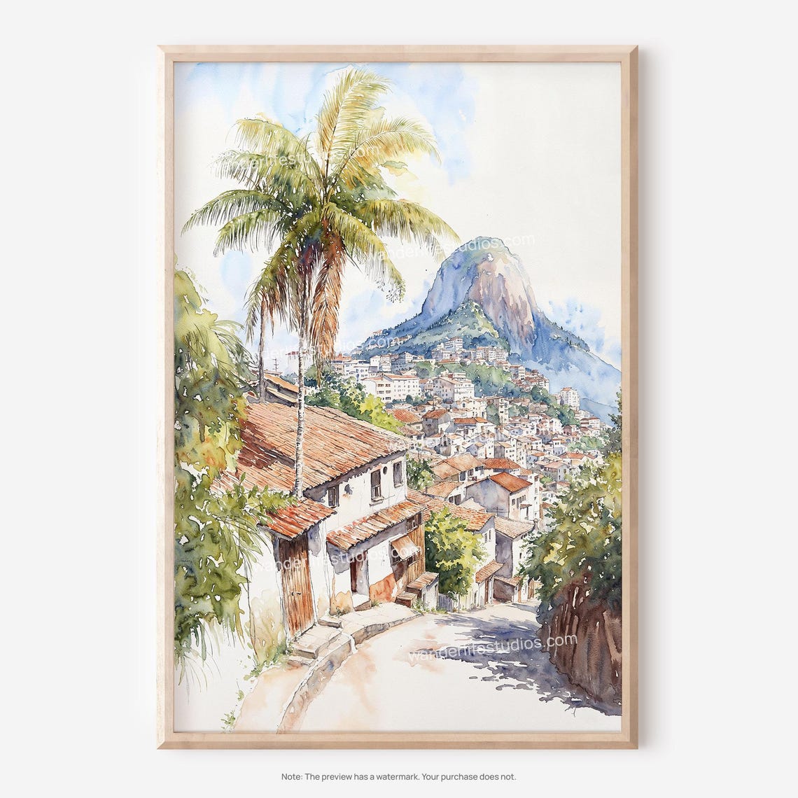 Rio de Janeiro Rocinha Favela Brazil Watercolor Travel Poster