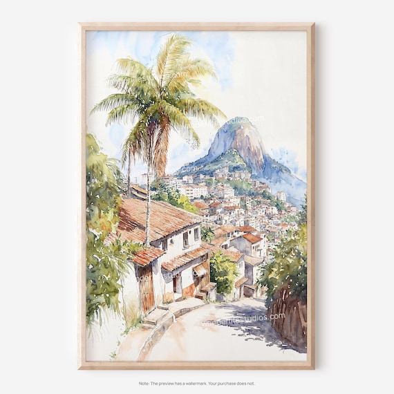 Rio de Janeiro Rocinha Favela Brazil Watercolor Travel Poster