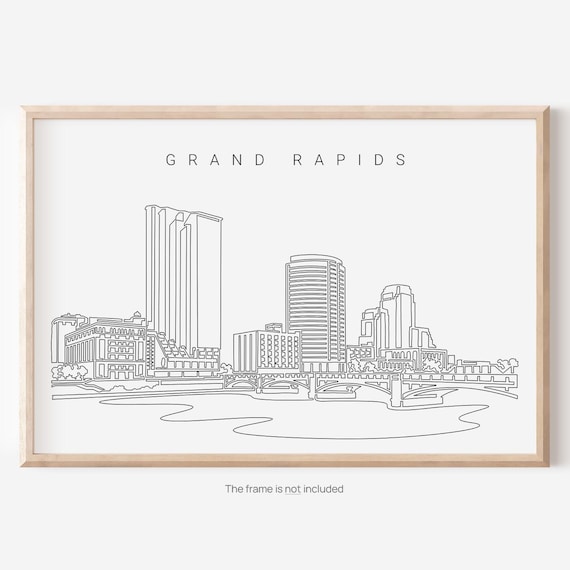 Grand Rapids Michigan Skyline One Line Drawing Print