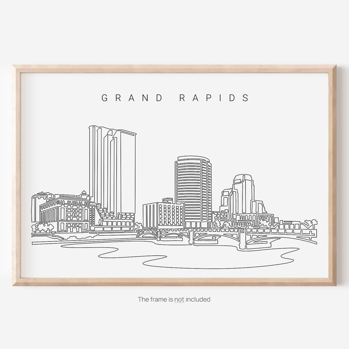 Grand Rapids Michigan Skyline One Line Drawing Print