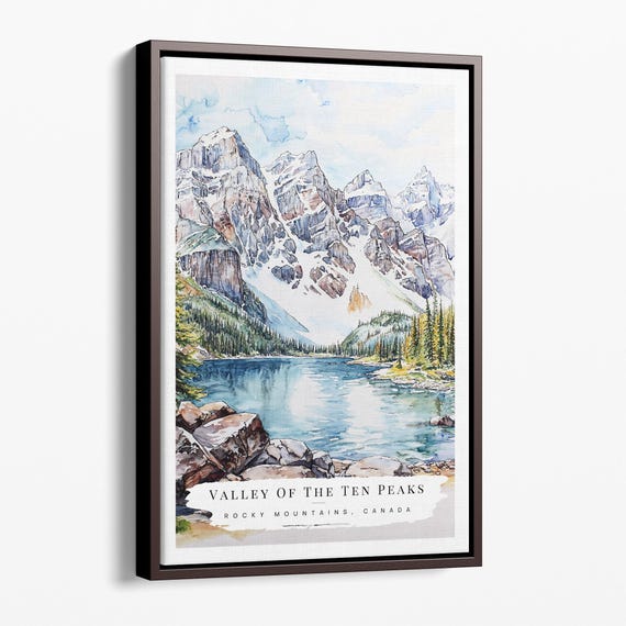Valley Of The Ten Peaks Canvas Art Print Rocky Mountains Watercolor Wall