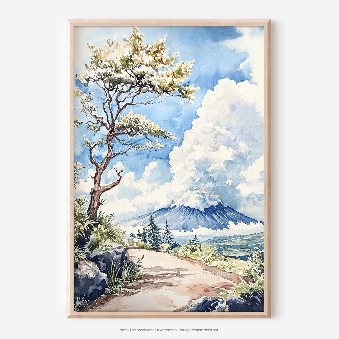 Hawaii Volcanoes National Park Misty Trail Watercolor Island Poster