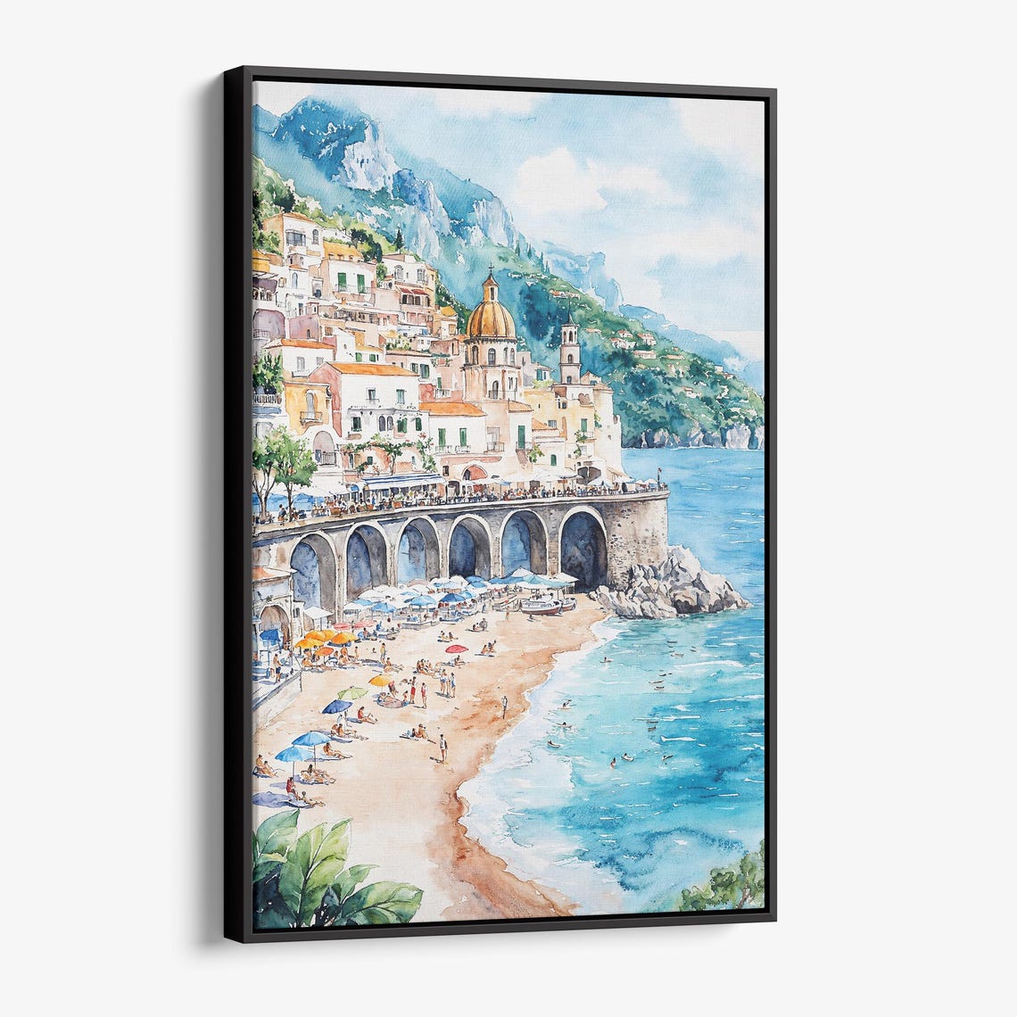 Atrani Italy Amalfi Coast Village Beach Watercolor Travel Poster