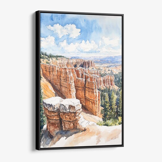 Bryce Canyon National Park Red Rock Hoodoos Watercolor Poster