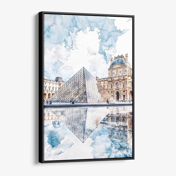 Louvre Pyramid Canvas Print Paris Watercolor Cityscape Wall Art