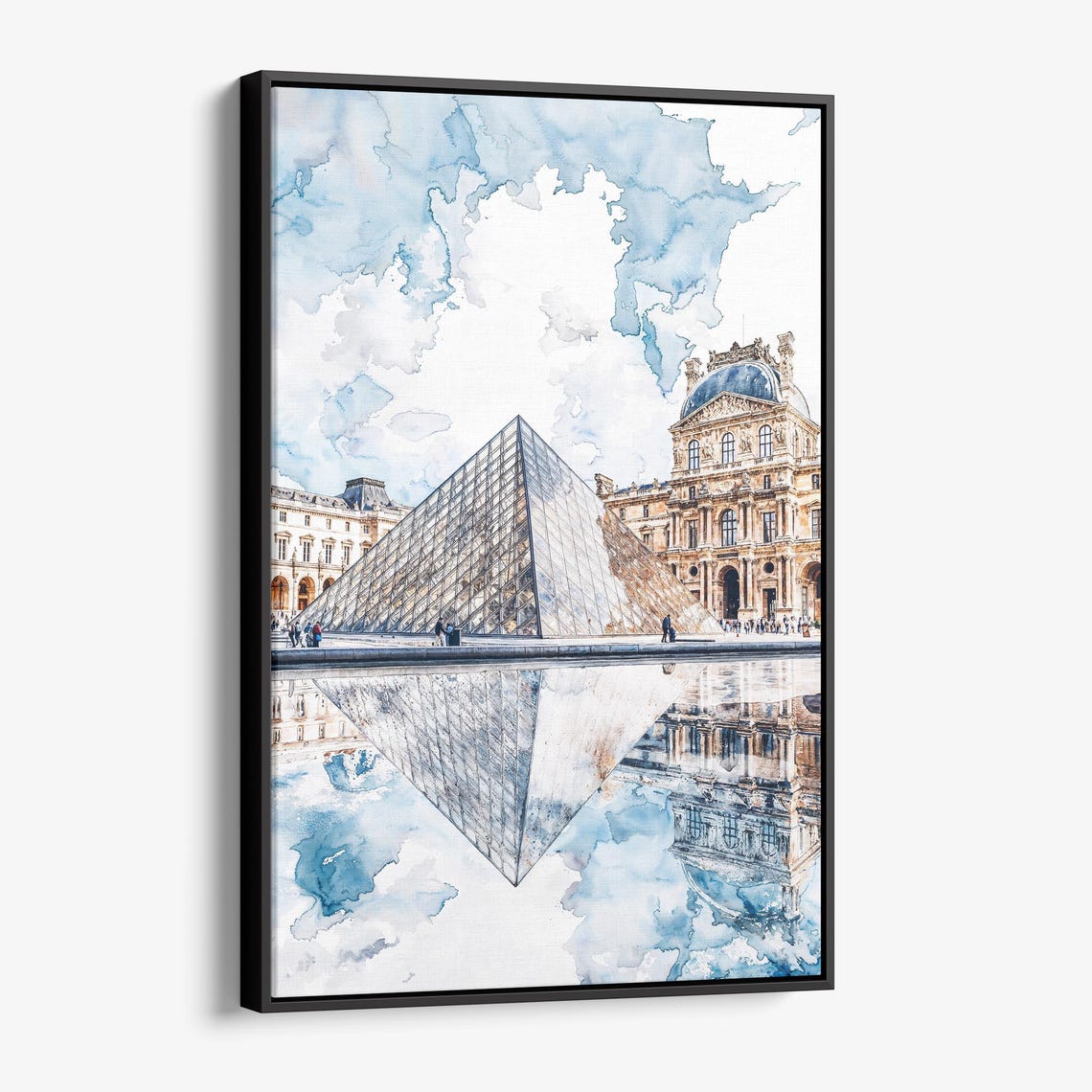 Paris Louvre Pyramid Glass Reflection Watercolor Landmark Poster