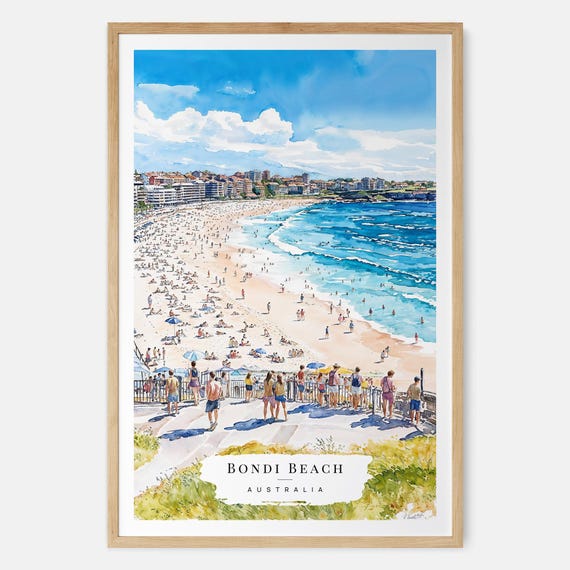 Bondi Beach Watercolor Art Print Sydney Wall Australia Travel Gift New Home Moving Housewarming
