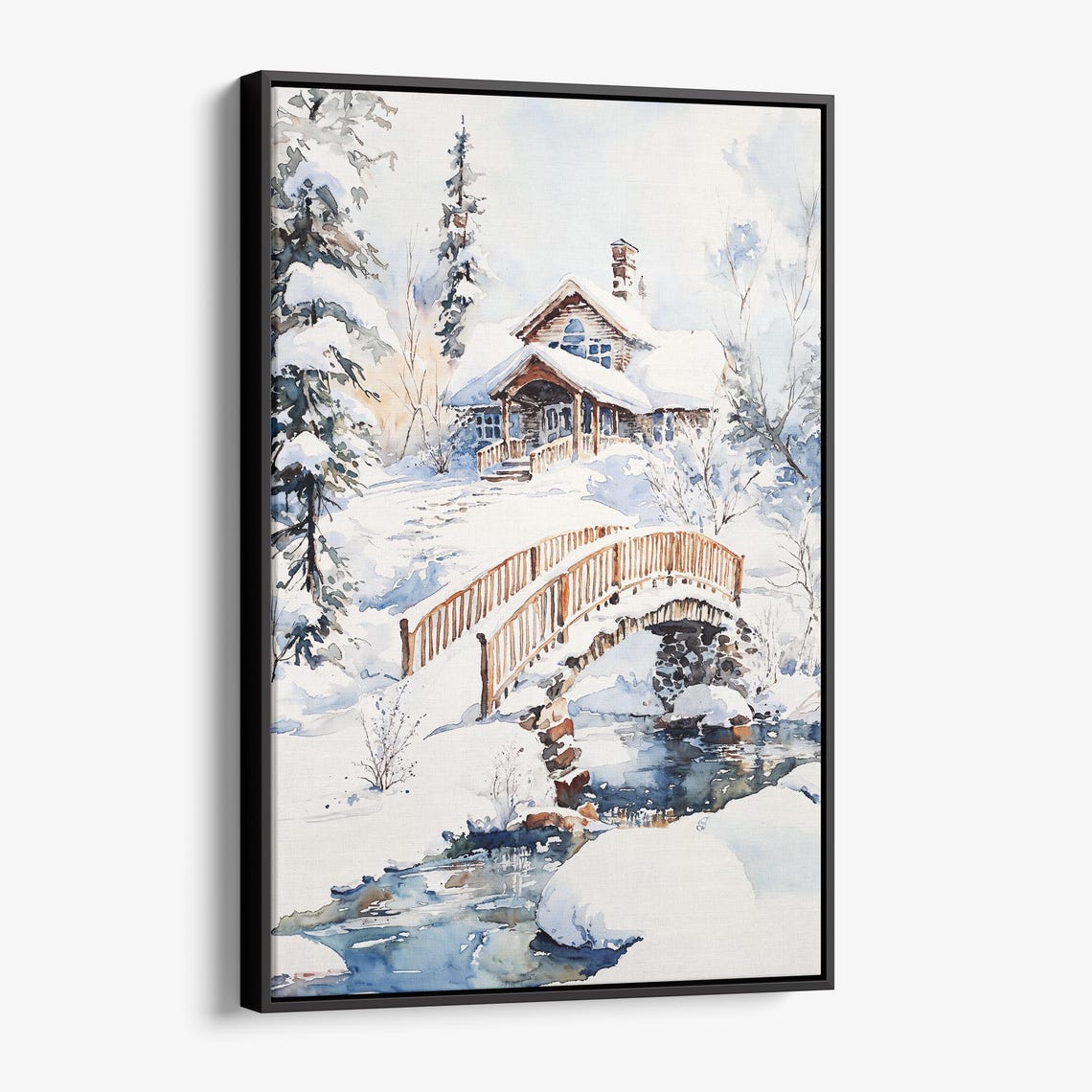 Fairbanks Alaska Winter Cabin Snowy Landscape Watercolor Poster