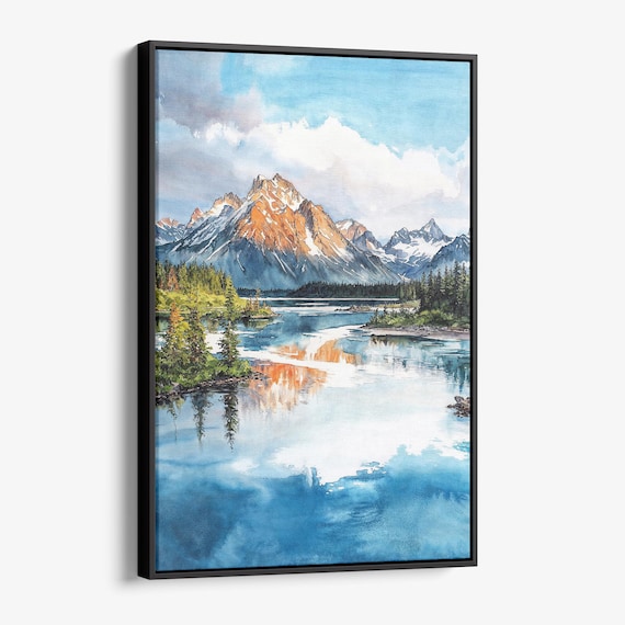 Lake Clark National Park Watercolor Alaska Mountain Reflection Art Print