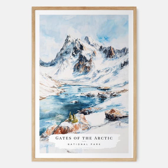 Gates Of The Arctic Watercolor Art Print Alaskan Mountain And River Scene
