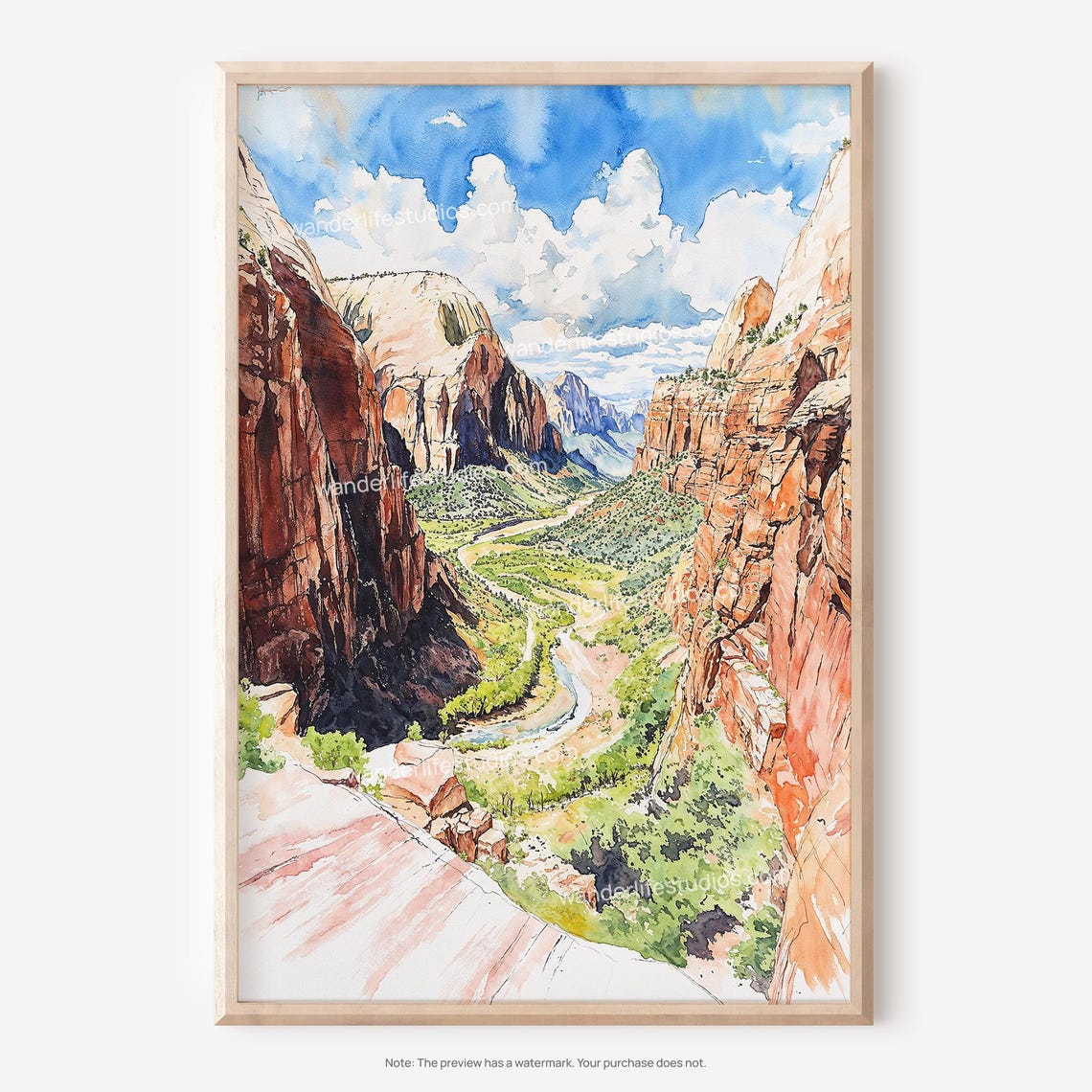 Zion Canyon Red Rock Watercolor National Park Landscape Poster