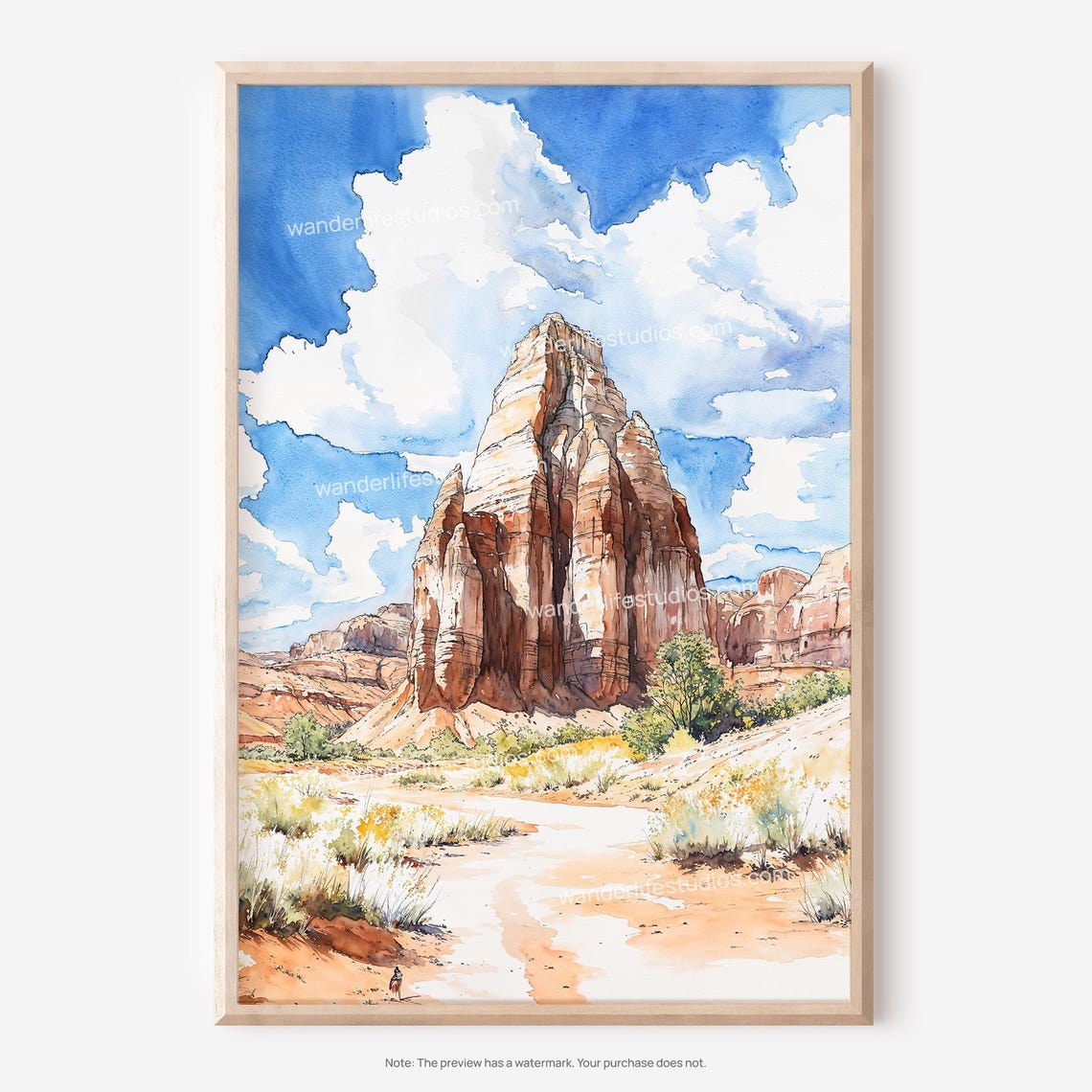 Red Rock Desert Spire Southwest Canyon Watercolor Landscape Poster