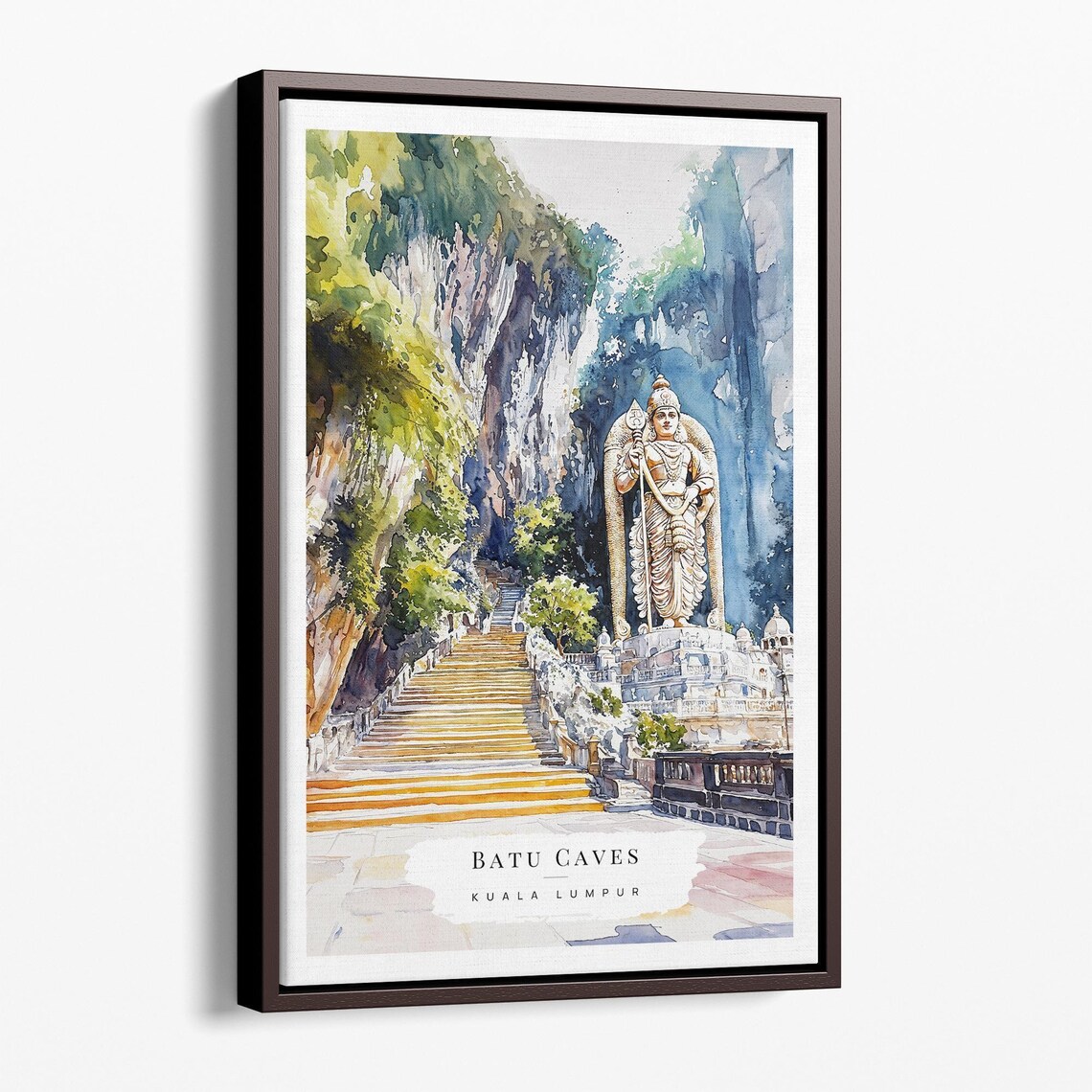 Batu Caves Kuala Lumpur Watercolor Temple Stairs Travel Poster