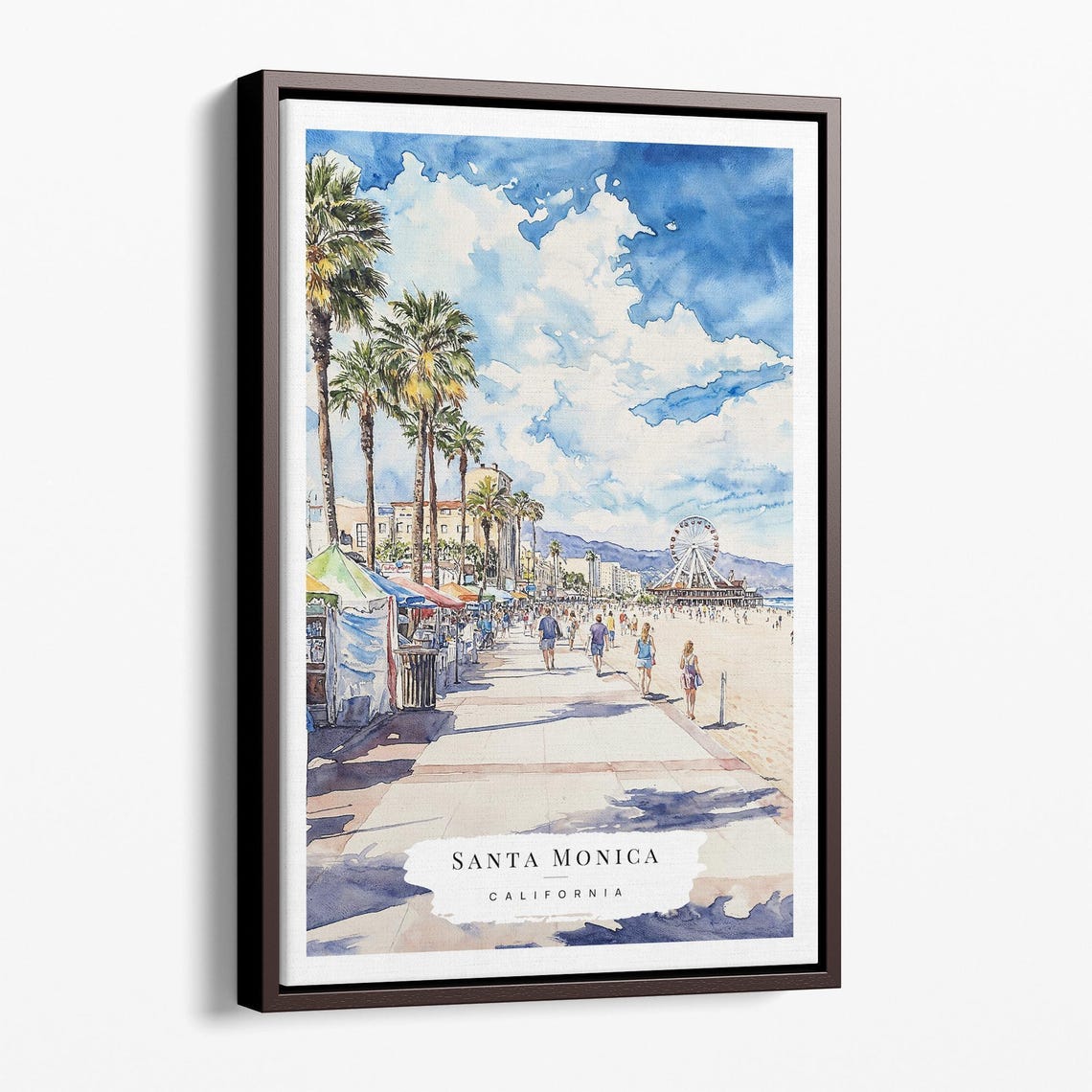 Santa Monica California Pier Boardwalk Watercolor Travel Poster
