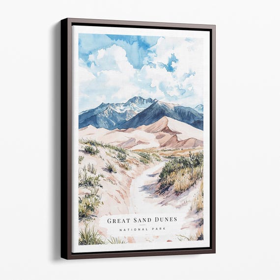 Great Sand Dunes Watercolor Canvas Art Print Framed Desert Landscape