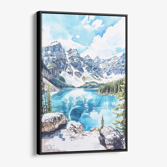 Banff National Park Turquoise Lake Snowy Peaks Watercolor Poster
