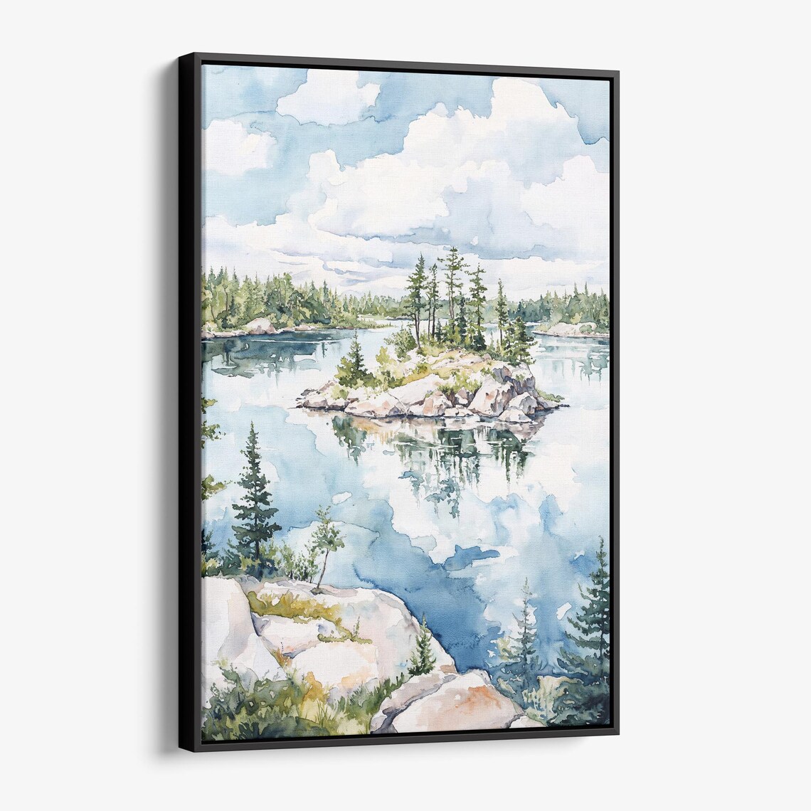 Pine Island Mirror Lake Calm Water Reflection Watercolor Art Poster