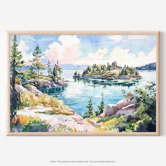 Isle Royale National Park Pine Islands Watercolor Lake Poster