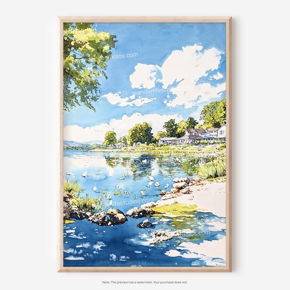 Lake Windermere Wall Art Watercolor Landscape