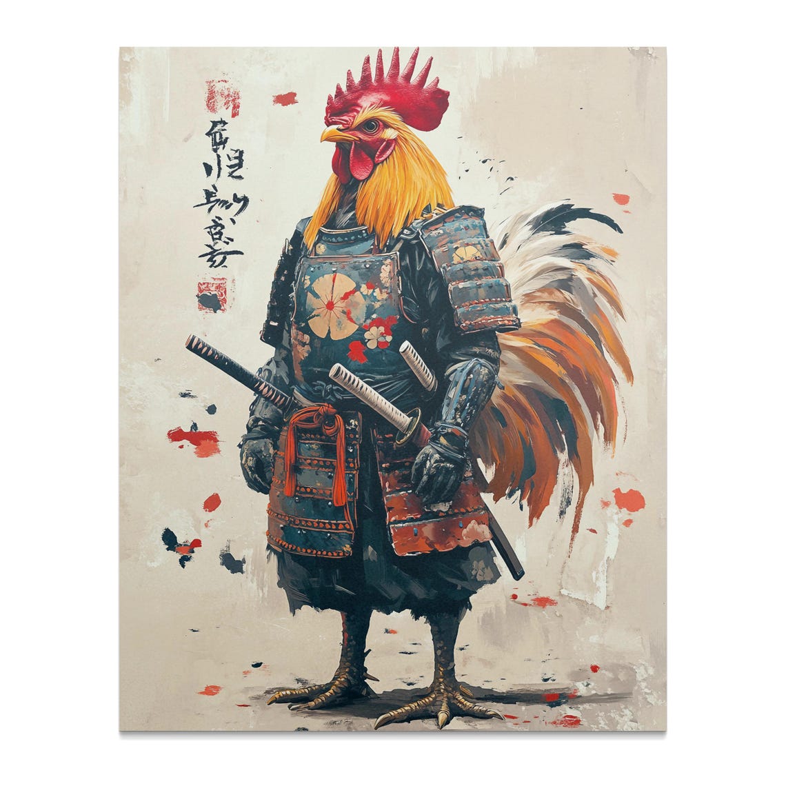 Samurai Rooster Warrior in Armor With Katana Japanese Art Poster - Image 2