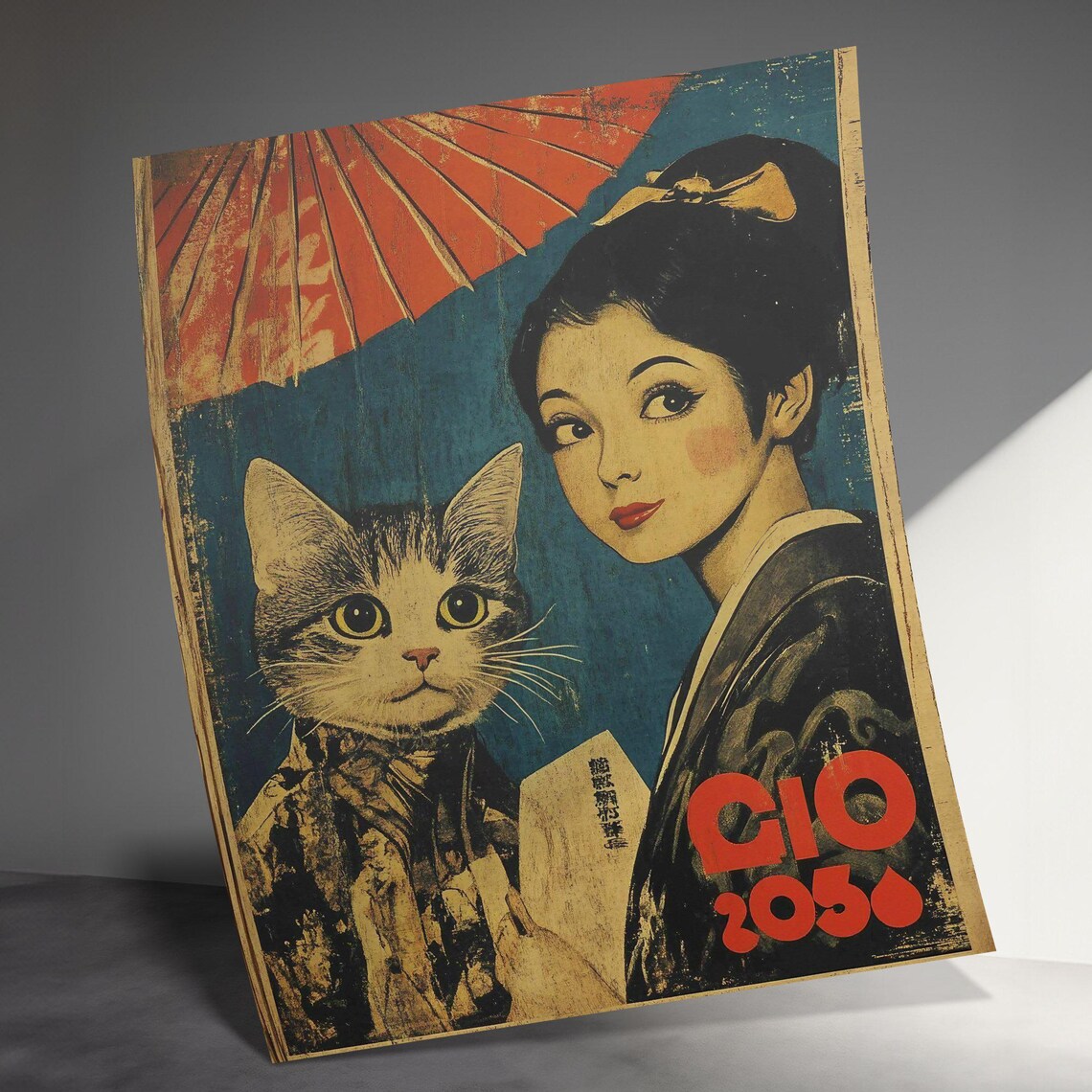 Retro Japanese Cat And Geisha Style Woman CIO 2050 Art Poster - Image 3