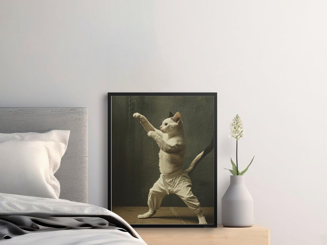 Funny Cat Karate Master White Gi Playful Martial Arts Poster - Image 3