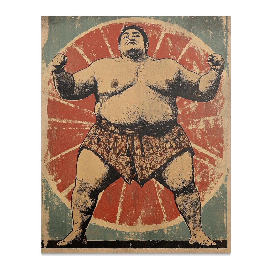 Vintage Sumo Wrestler Rising Sun Retro Japanese Sports Wall Art Poster - Image 2