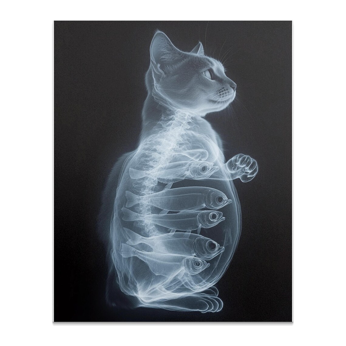 X Ray Cat Swallowed Fish Skeleton Glowing Anatomy Funny Animal Art Poster - Image 2