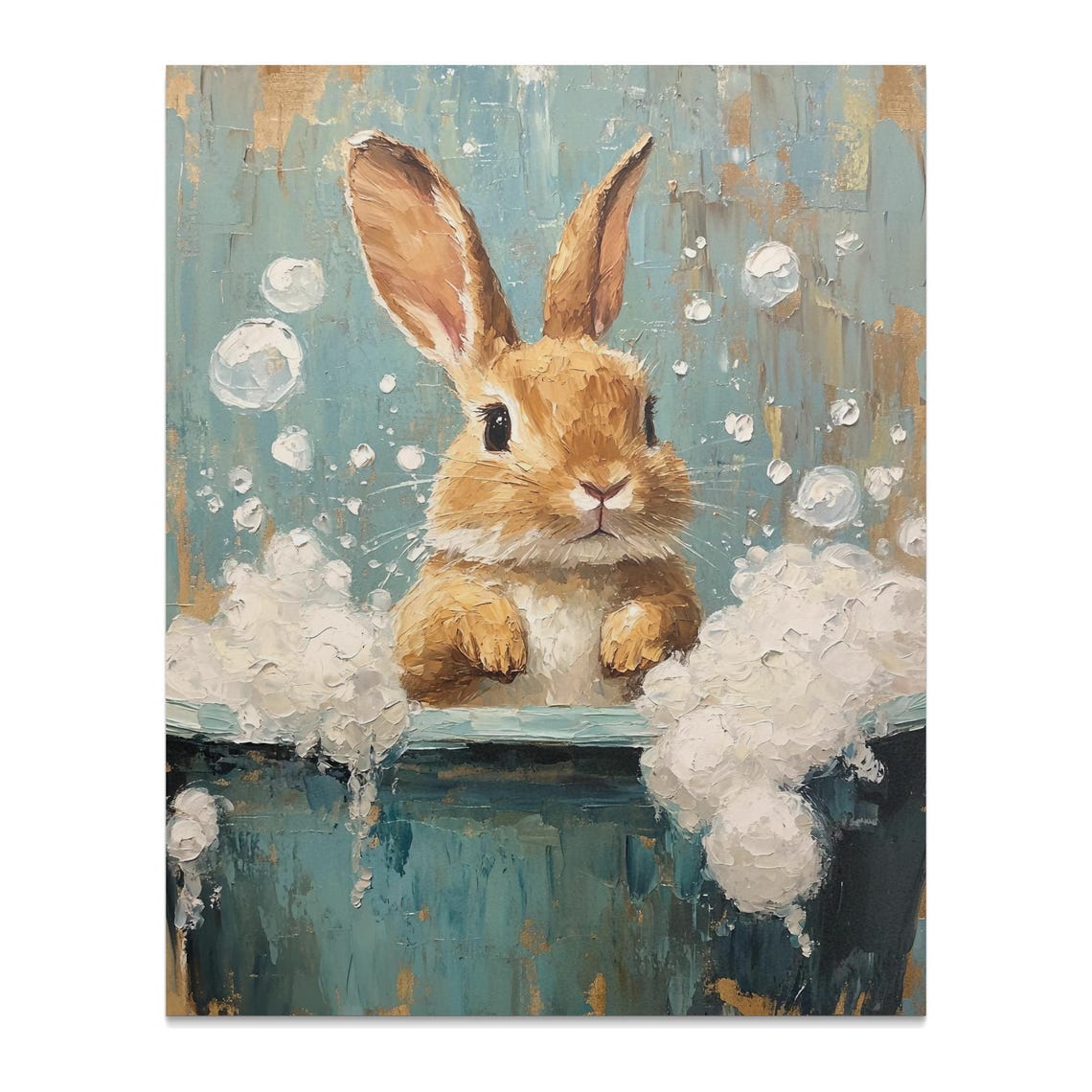 Cute Bunny In Bubble Bath Adorable Rabbit Painting Nursery Poster - Image 2