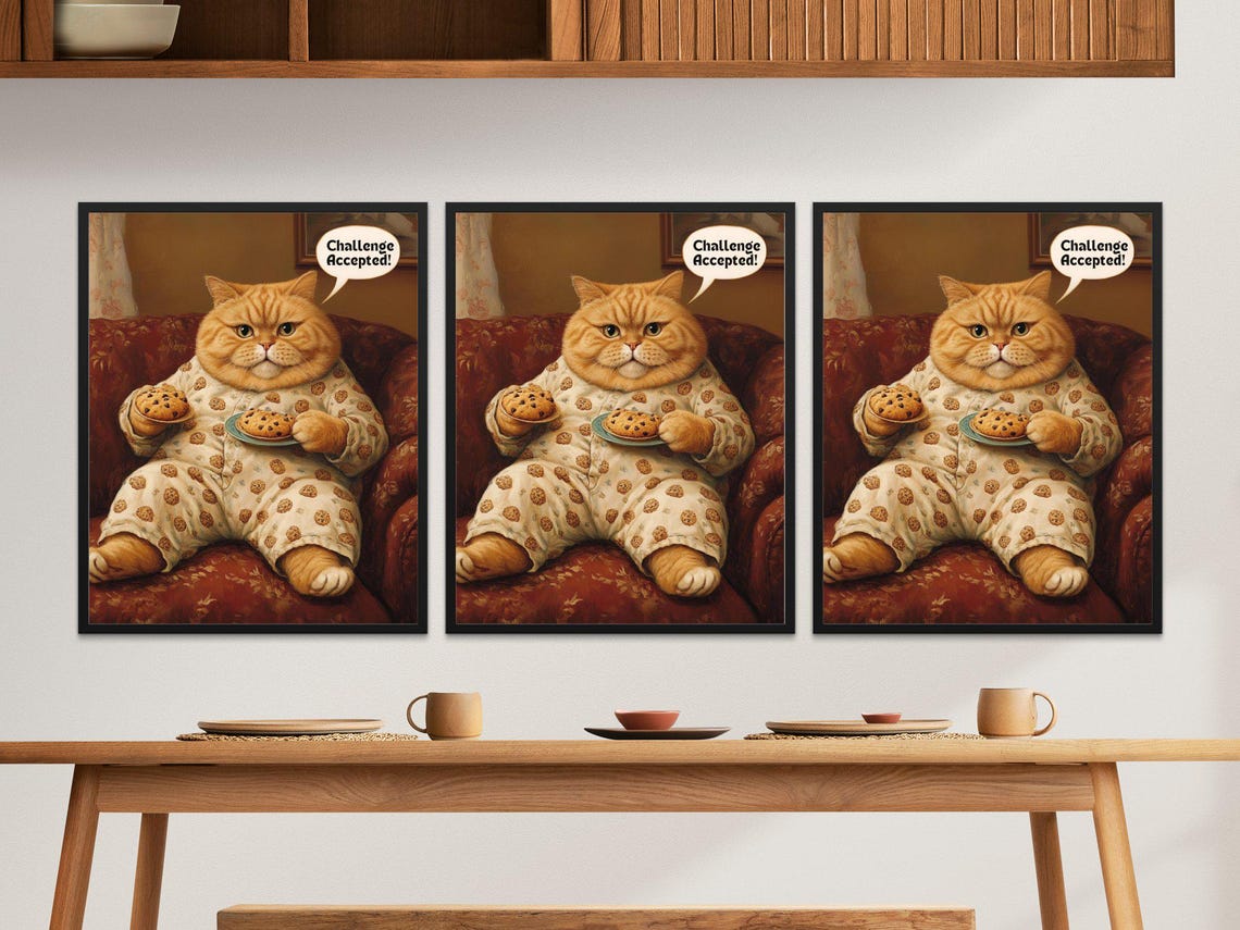 Cookie Loving Cat In Pajamas Challenge Accepted Funny Poster - Image 2