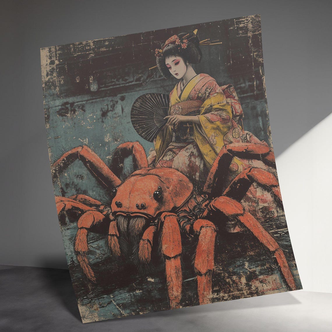Geisha Riding Giant Red Spider Vintage Japanese Fantasy Poster - Image 3