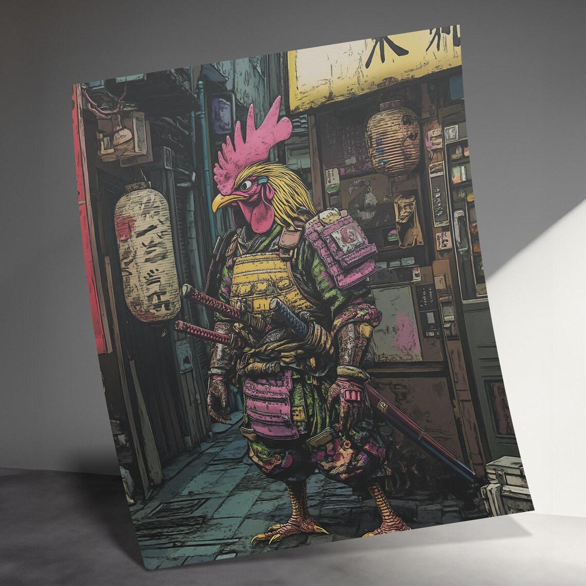 Samurai Chicken, Japanese Style Wall Art Print - Image 3